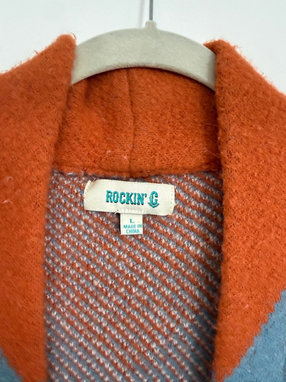EUC Rockin C Tribal Pattern Open-Front Cardigan - Rust Blue White - Picture 3 of 8